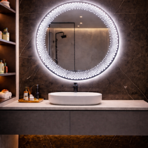 Round Frameless LED Bathroom Mirror – 80 cm | Defogging | 3 Light Colors