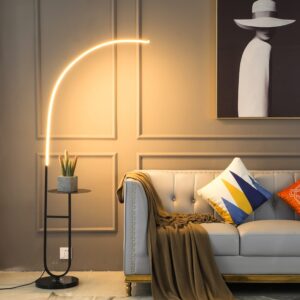 Nordic Modern Arc Standing Gold Floor Lamp with Table